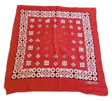 Vintage COLORFAST Bandana Red RN 14193 Cotton Made in USA Hanky Geometric