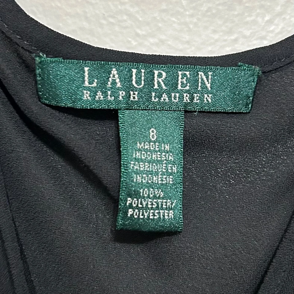 Lauren Ralph Lauren 吊带背心 8 黑色透明 V 领细肩带背心懒人 — 第 3/4 张图片