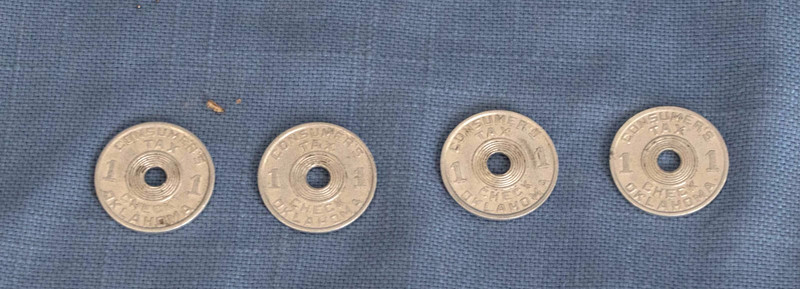 Four Vintage Aluminum Oklahoma Tax Check Token - 1 Denomination