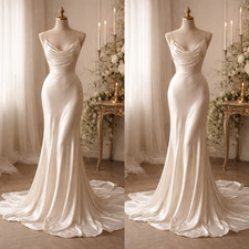 Silk Satin Mermaid Wedding Dresses Spaghetti Straps Sleeveless Bridal Gowns