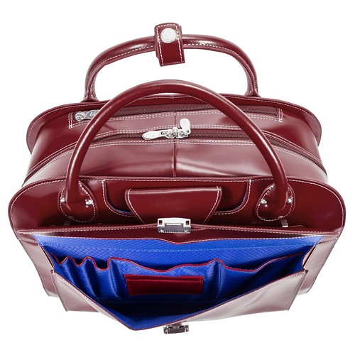 McKlein Edgebrook Wheeled Ladies' Laptop Briefcase Top Grain Cowhide Leather Red - Picture 6 of 8