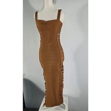 Fashion Nova Brown Bandage Cutout Midi Dress Spaghetti Strap Bodycon Women's S