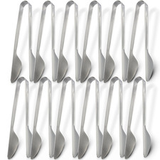 Carlisle 8" Stainless Steel Pastry Tongs - Pack of 12 for Baking & Serving