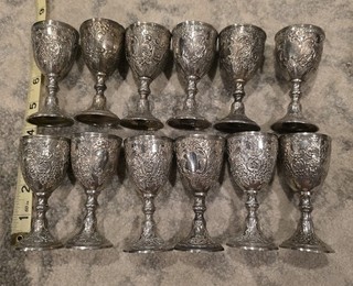 Vintage Set of 12 Vintage Corbell & Co. Silverplated Cordial Mini Goblets