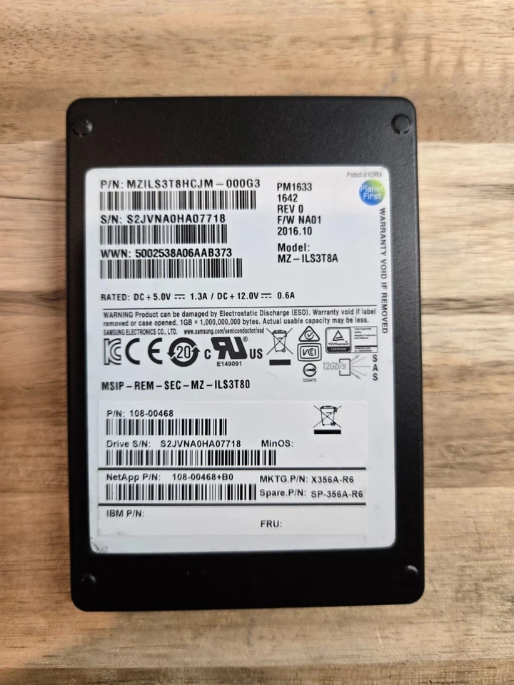 Samsung PM1633 3.84TB 99% Health 12Gbps SAS 2.5" SSD MZ-ILS3T8A 520Bytes NetApp