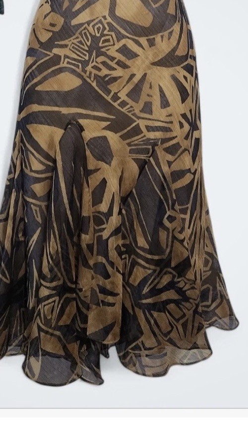 Lauren Ralph Lauren Blue Gold Flowy Pattern  Godet Hem Sheer Midi Skirt Sz med