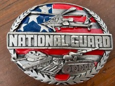 Siskiyou National Guard Belt Buckle Mens 1991 Patriotic Dimensional Pewter USA