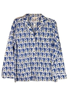 Roller Rabbit S Blue Monkey Pajama Top Loungewear Cotton India NWT Lightweight