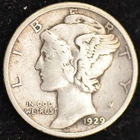 1929 VERY GOOD-FINE Mercury Dime, 90% Silver