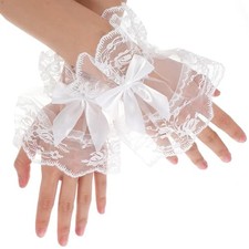 2 PCS Women White Lace Gloves Fingerless Wrist Lace Cuffs Christmas White