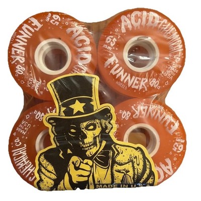 Acid Chemical Co Skateboard Wheels 65mm 80a Orange Soft Longboard NEW Freeride