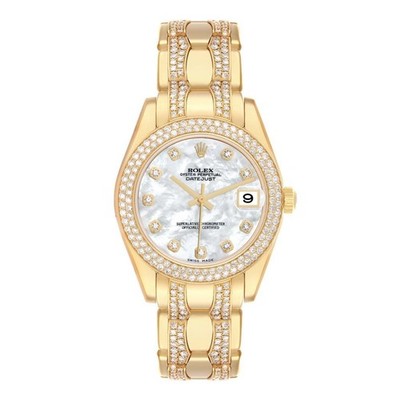 Rolex Pearlmaster Yellow Gold MOP Diamond Ladies Watch 81338 | eBay