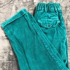 Purigi Corduroy Pants Kids Size 7 Teal Green Vintage Pleated Elastic Waist 90s