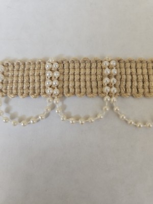 WRIGHTS 1'' FAUX PEARL BEADED Tan FABRIC Trim Curtain Craft Sewing-12 YARDS NOS