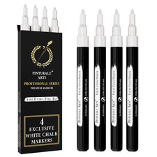 4 Extra Fine Tip White Chalk Markers  1mm Tip  For Windows, Blackboard, Dry...
