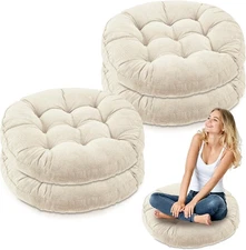 22" Round Floor Pillows 4-Pack – Beige Meditation Seat Cushions for Home & Class