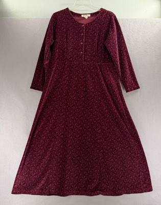Vintage Eddie Bauer Dress MP Red Velvet Modest Whimsigoth 90s Grunge Romantic