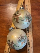2 Vtg 3” Glass Ornaments Deer Dove Lion Bunny USA