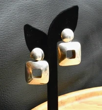 1994 Brenda Schoenfeld Dangle Sterling Clip Earrings Los Castillo Modernist