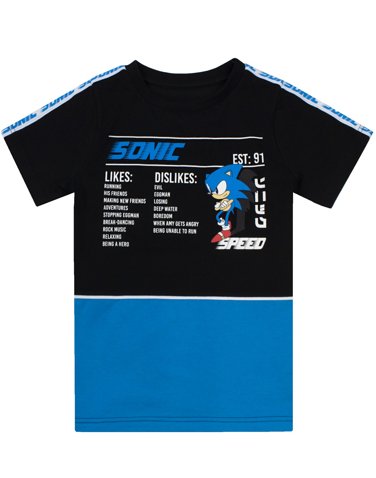 Sonic the Hedgehog Black Sonic Stats Graphic Short Sleeved T-Shirt Boys