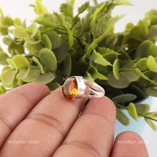 925 Sterling Silver Citrine Stone Solitaire Birthday Anniversary Engagement Ring