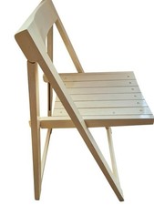 Klappstuhl Holz cremeweiß geometrisch Vintage Design Stuhl Retro Möbel