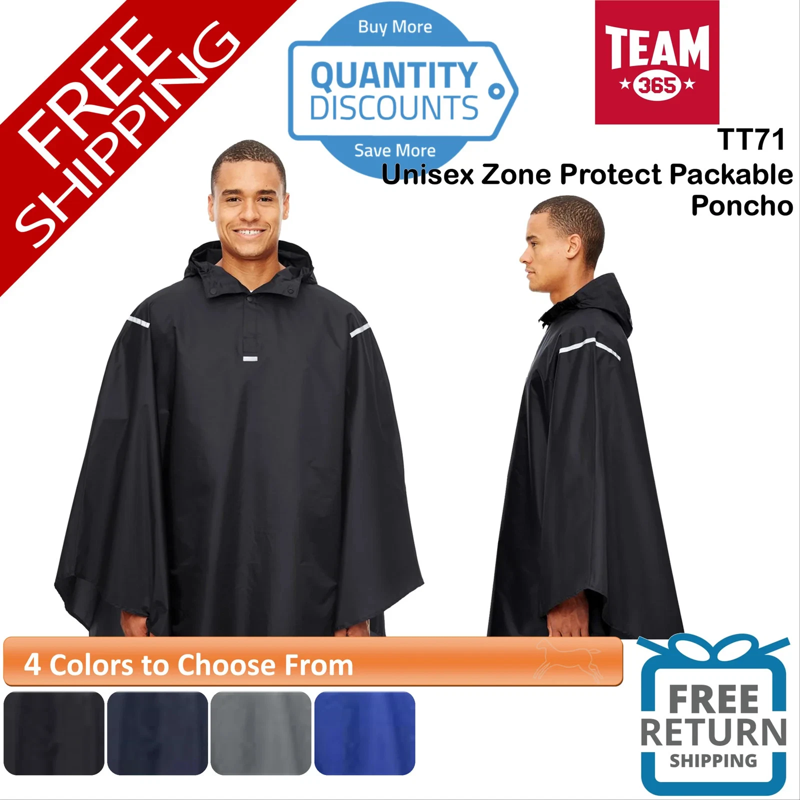 🔥 Team 365 Unisex Zone Protect Packable Poncho water-resistant finish TT71