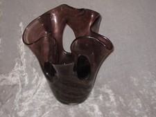 Unique Scalloped Hand Blown Glittery Vase Amber Flowers Decorative NEW 