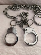 Handcuffs Double Lock Mechanism Solid steel W/ 2 Keys 1 Metre Chain Sliding