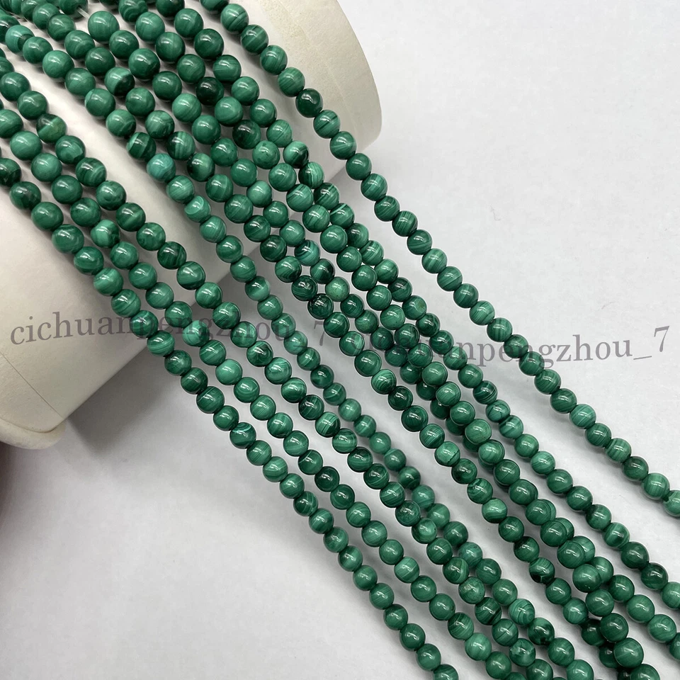 Genuine Natural Malachite 4mm Round Smooth Gemstone Loose Beads Jewelry Making - Изображение 3 из 4