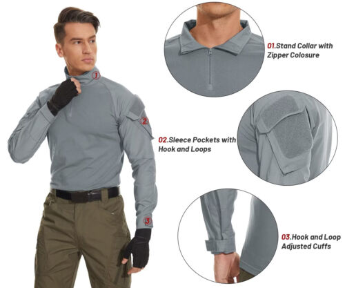 Men's Outdoor T-Shirt Long Sleeve Ripstop Work 1/4 Zip Training Quick Dry Shirts - Picture 31 of 58