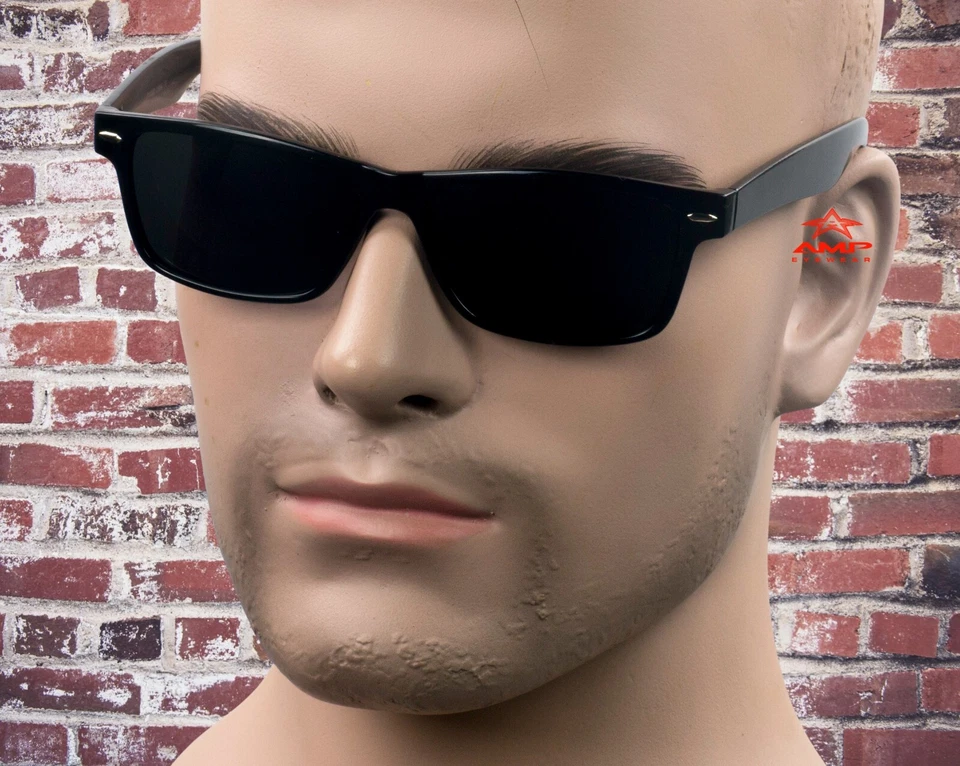 Gafas de sol cuadradas con borde de cuerno delgado Gangster estilo OG LOC negro súper oscuro 49SD Foto 2 de 4