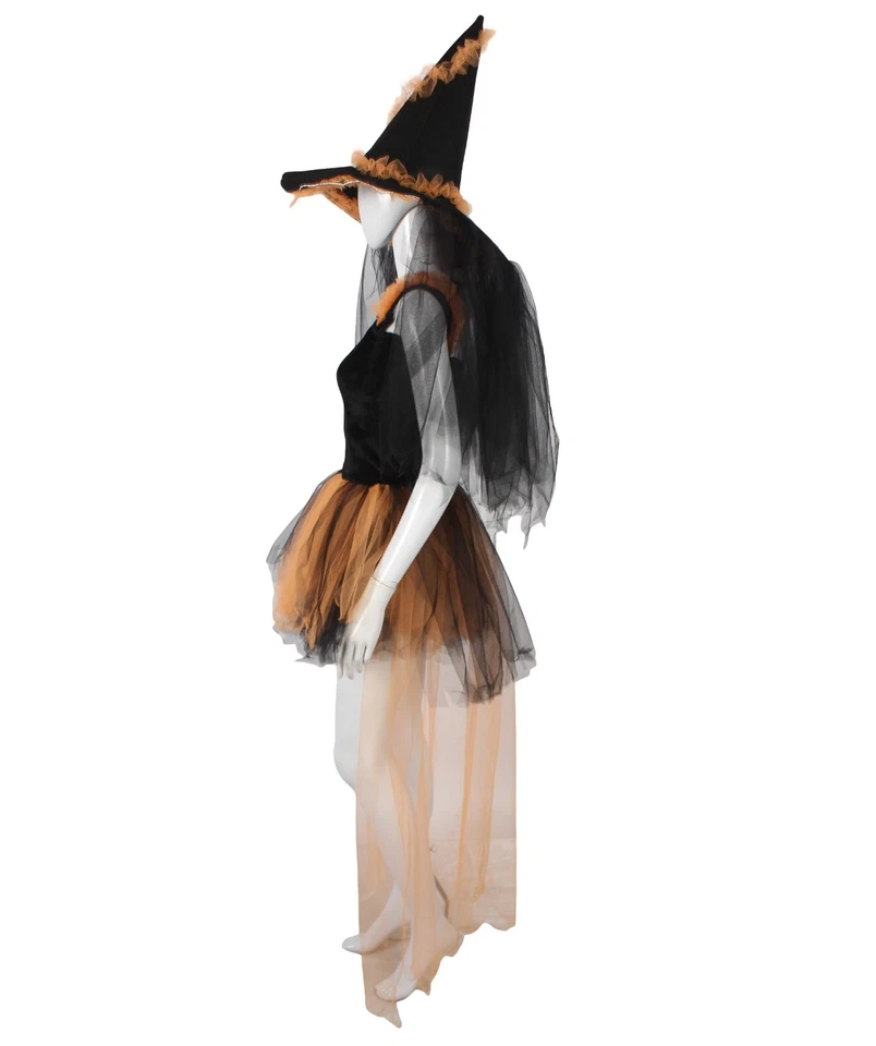 Adult Women’s Black Orange Witch Costume with Skirt and Hat, HC-1885 - Image 4 of 4