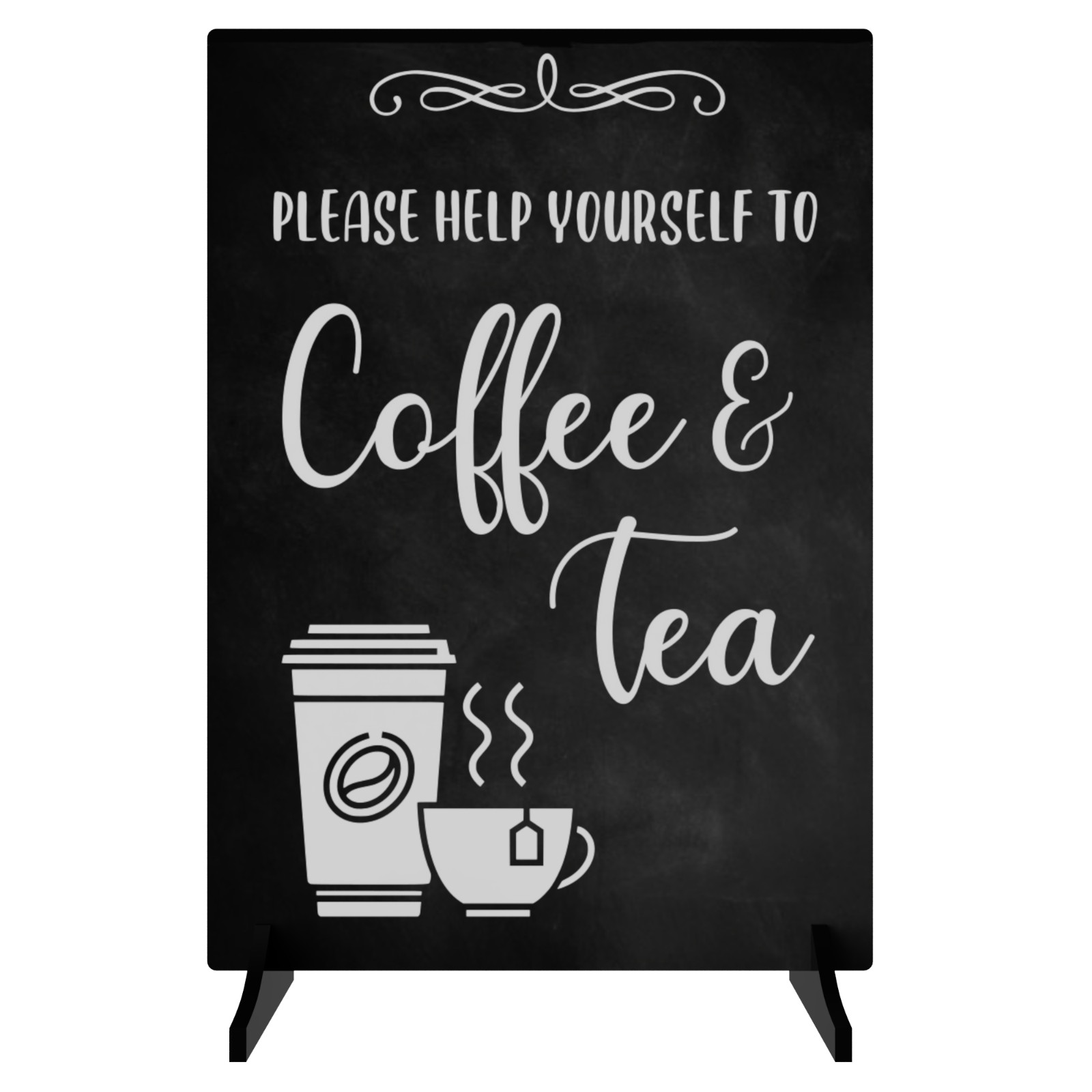 Please Help Yourself To Coffee & Tea Sign / Notice Black and White Freestanding