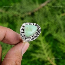 Natural Brazilian Chrysoprase 925 Silver Statement Adjustable Ring For Women