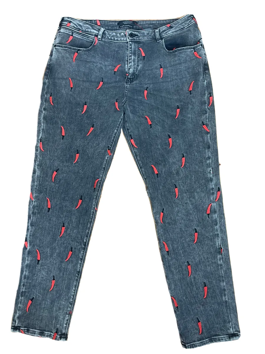 SPICY Scotch & Soda Amsterdam Blauw Jeans Embroidered Chili Peppers 32/32  EUC