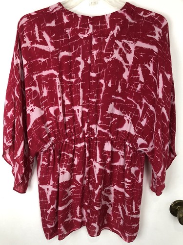 Alice and Olivia S Top Blouse Wrap Pink White V-Neck Empire Waist Kimono Sleeve - Picture 9 of 12