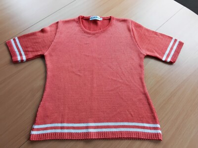 Damen Pullover Gr 1 ( S) von Gerad Darel Paris ,Kurzarm, Orange-weiss, Boutique 