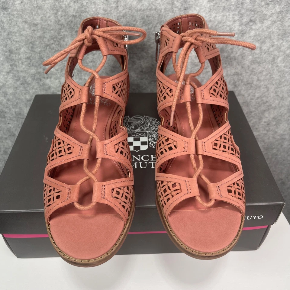 Nova Sandália Vince Camuto 8.5 Larga Rollera Couro Sushi Cadarço Gladiador Cunha - Imagem 2 de 4