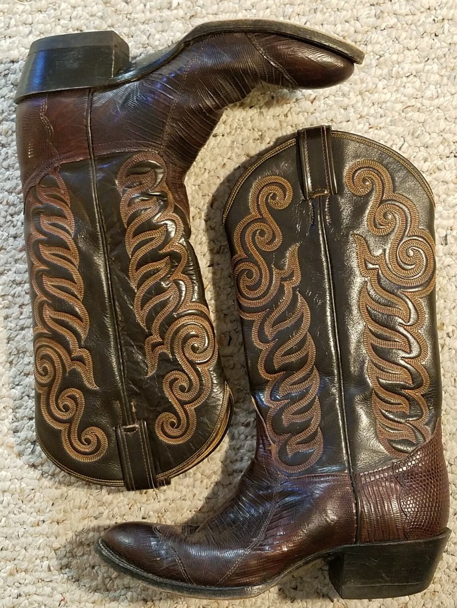 Vintage Tony Lama Black Label Boots Brown Lizard 6 Row stitch