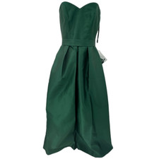Alfred Sung Strapless Hunter Green Satin Twill Gown Dress D755S 2 New with Tags