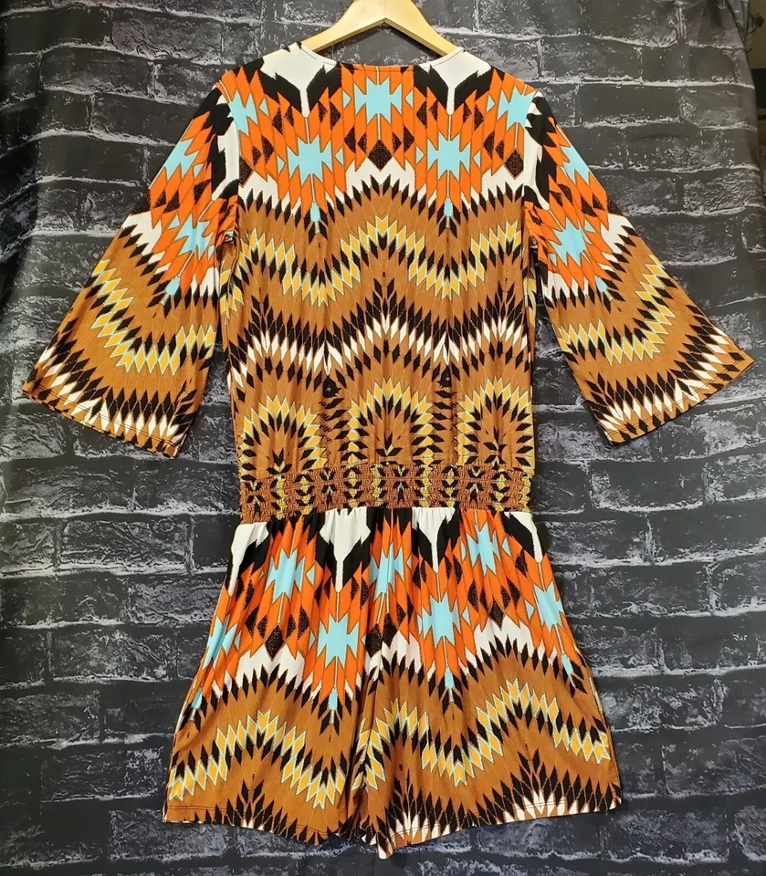 INC International Concepts Mono Mameluco Mujer Mediano Mangas 3/4 Pantalones Cortos Boho Foto 2 de 4