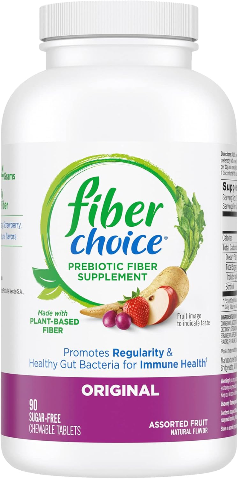 Daily Prebiotic Fiber Chewable Tablets, Assorted Fruit, 90 Tablets