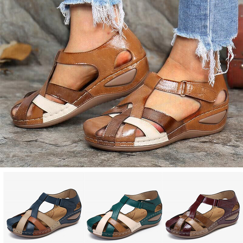 Women Summer Hollow Closed Toe Sandals Ankle Strap Platform Wedge Shoes |  eBay