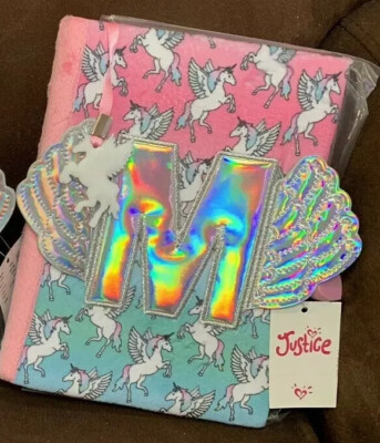 JUSTICE JOURNAL ANGEL WINGS/UNICORN  INITIAL(A,B,C,D,G,K,M,N,R,S,V)LOCK & KEY!!
