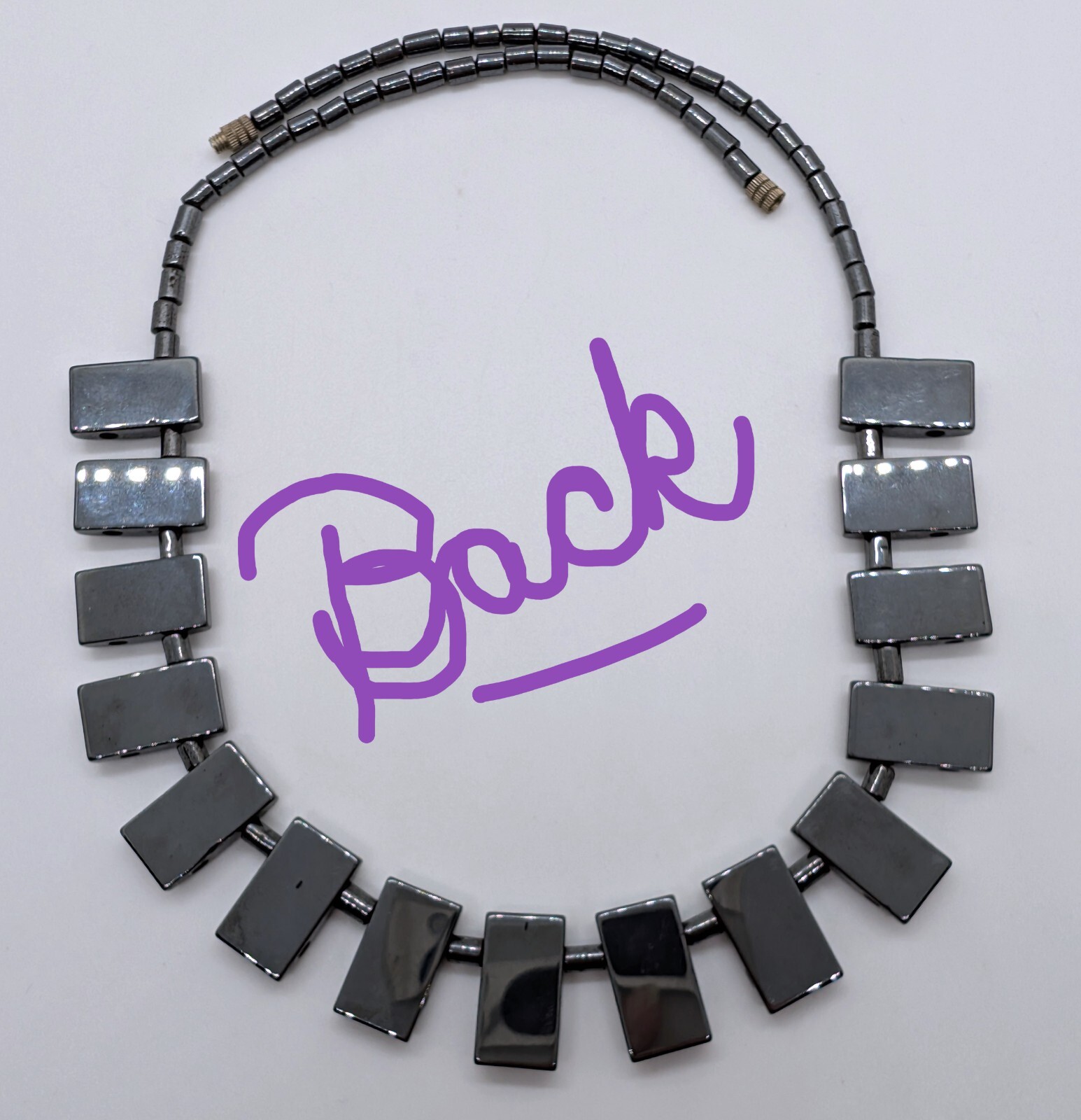 Vintage Cool Black Rectangular Hematite Stone & B… - image 15