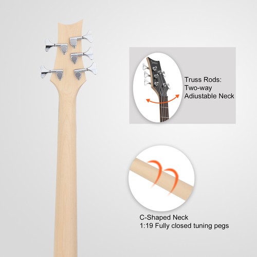 GIB 5-String Open Double Double Pickup Yellow Sour Fingerboard IB Bass Sunset - Picture 5 of 11