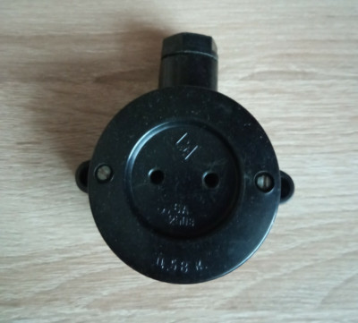 Antique electrical outlet plug | Vintage retro USSR black Bakelite round shape