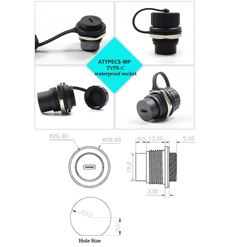 D-Type Data module Socket Round With Cover Dustproof, waterproof Black/Silver - Picture 9 of 32