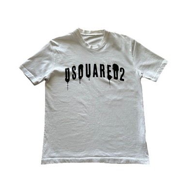 Dsquared2 Men T-shirt White Color Spray Centre Logo Size Med - Made In Italy